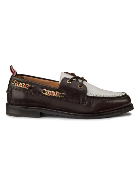 Thom Browne Women's Brogue Leather Boat Shoes - Brown White