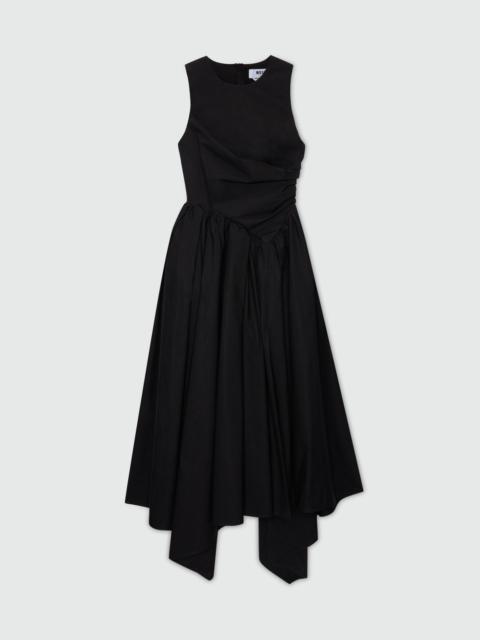 MSGM Black midi poplin dress with asymmetrical details.