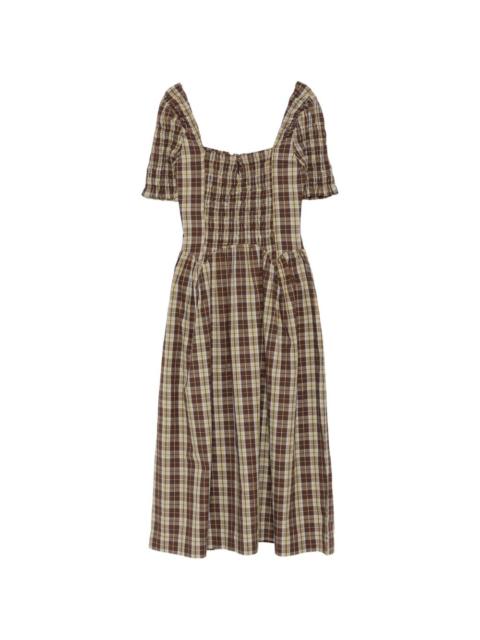 DAMSON MADDER. Emmy shirred checked midi dress