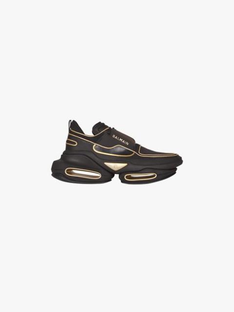 Balmain Black and gold leather and neoprene B-Bold low-top sneakers