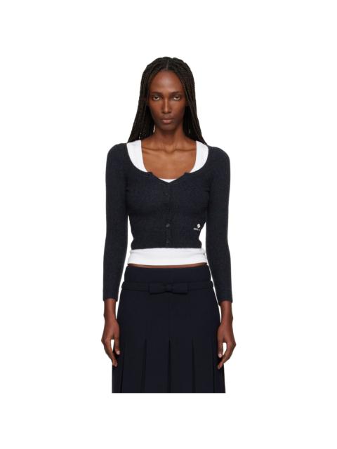 SHUSHU/TONG Navy Wide Round Neck Fitted Cardigan