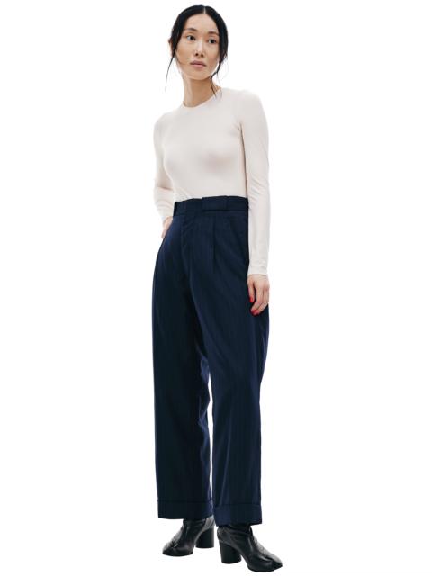 STRIPED PADDED WOOL TROUSERS