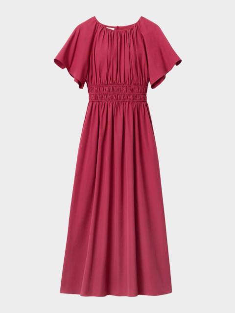 Lafayette 148 New York Shirred Cotton Poplin Midi Dress