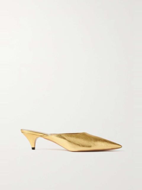 KHAITE River metallic crinkled-leather mules