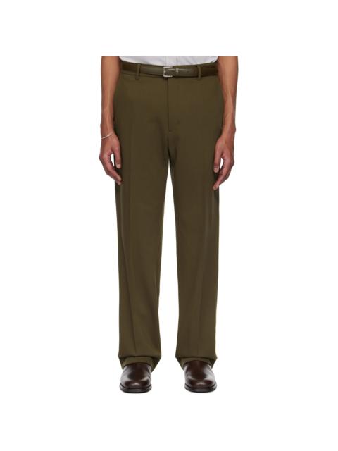 AMI Paris Khaki Wool Straight Fit Trousers