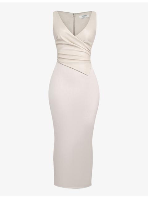 House of CB Laria gathered faux-leather and cotton maxi dress