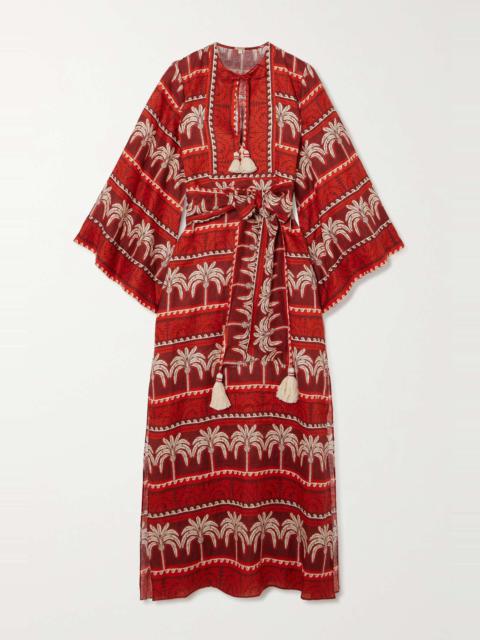 + NET SUSTAIN Wild Savannah belted tasseled printed linen dress