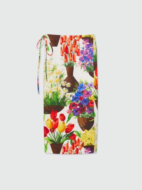 MSGM Multicolor printed canvas wrap skirt with waist tie