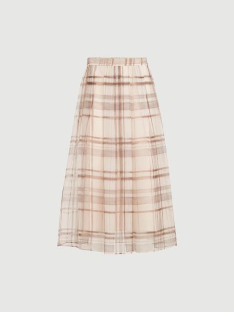 Brunello Cucinelli Silk organza pleated skirt in macrocheck print