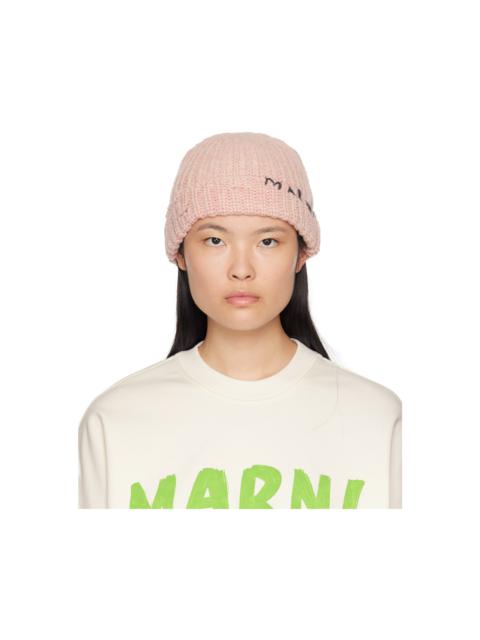 Marni Pink Hand-Stitched Logo Beanie