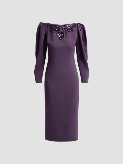 BADGLEY MISCHKA Women's Beaded-Yoke Midi Sheath Dress - Plum