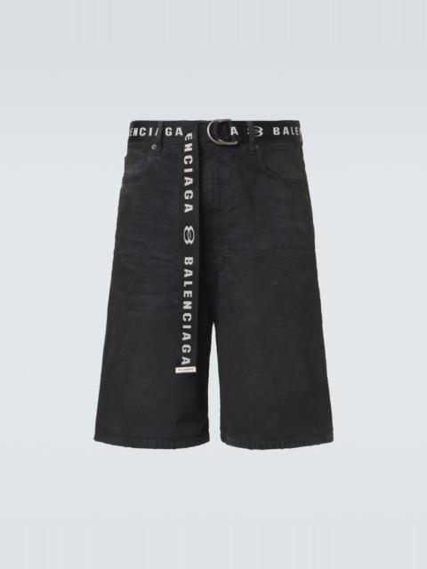 BALENCIAGA Unity belted denim Bermuda shorts