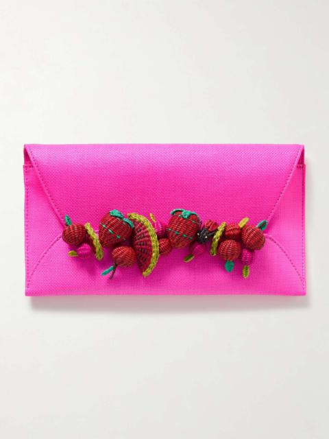 AQUAZZURA Strawberry Punch embellished raffia clutch