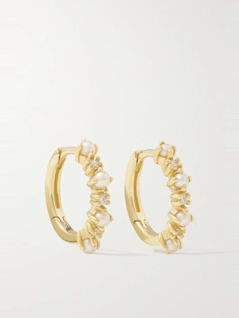 MATEO The Little Things 18-karat gold, diamond and pearl hoop earrings