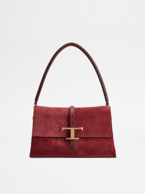 Tod's T TIMELESS FLAP BAG IN SUEDE MINI - RED