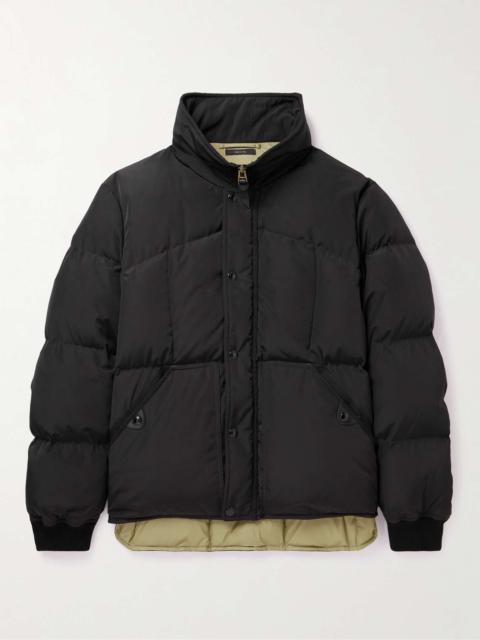 Quilted Padded Leather-Trimmed Shell Down Jacket