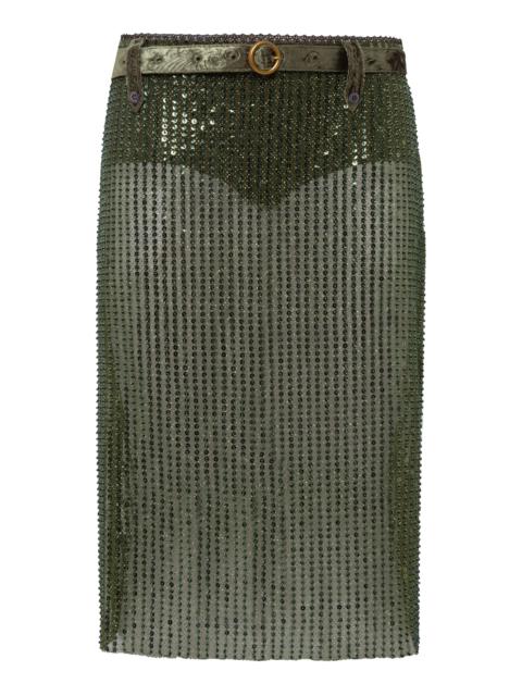 SIEDRÉS Estelle Sheer Sequined Pencil Skirt green