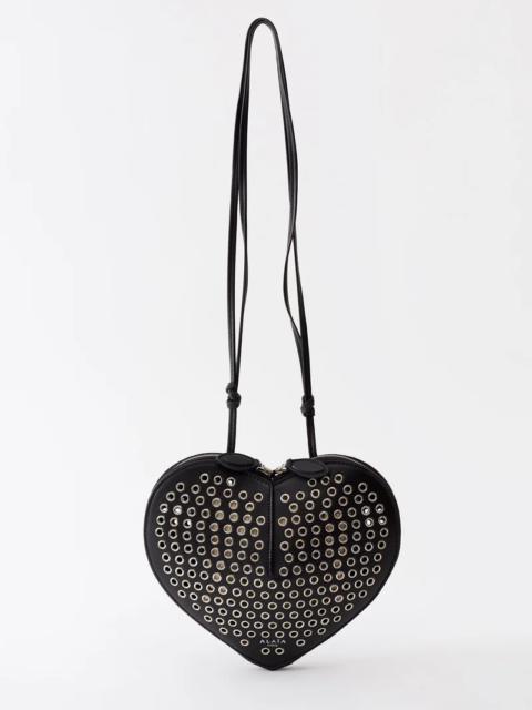 Alaia Le Coeur Heart Eyelet Crossbody Bag, Noir, Women's, Handbags & Purses Crossbody Bags & Camera Bags