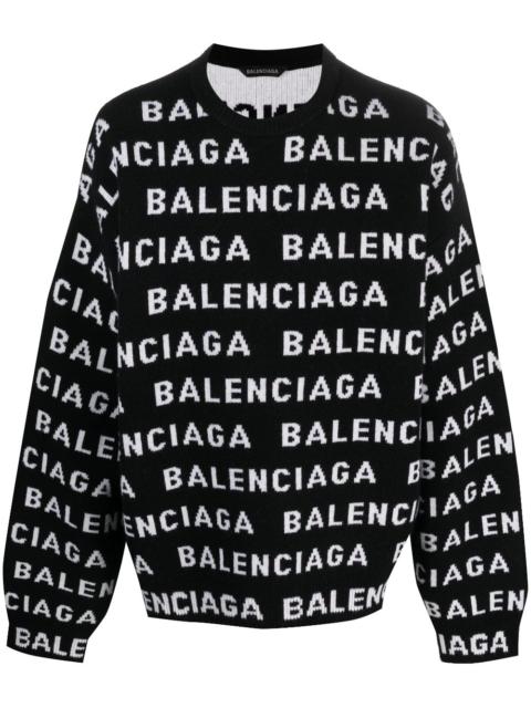 BALENCIAGA intarsia-logo crew-neck jumper