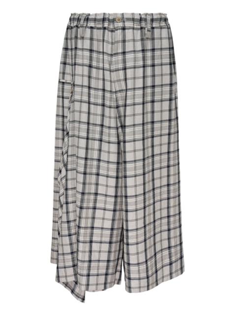 Y's Gathered Plaid Wide-Leg Pants