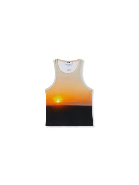 MSGM Ribbed jersey tank top with "Tanzanian sunset" print