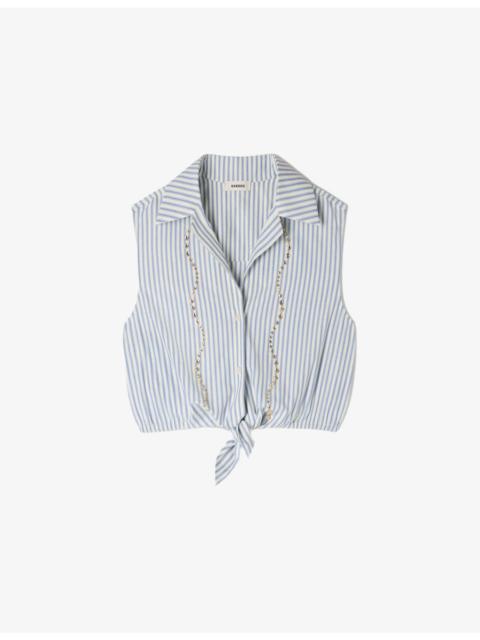 Sandro Cropped Rhinestone-Embellished Cotton-Blend Shirt