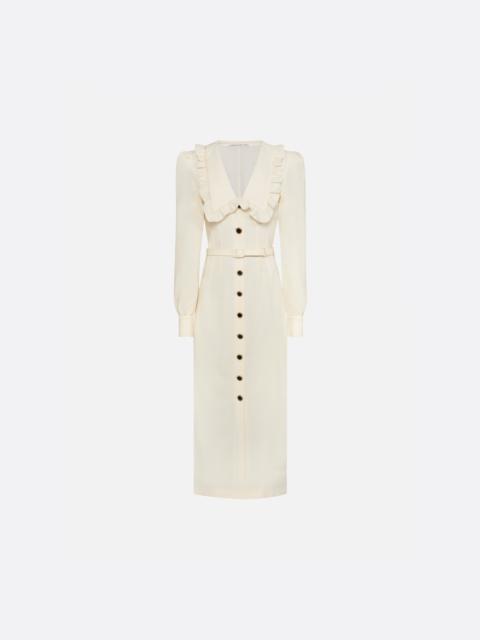 Alessandra Rich LIGHT WOOL CRÊPE MIDI DRESS WITH V-NECKLINE