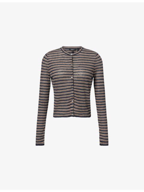 Theory Crop Rib-Knit Linen-Blend Cardigan