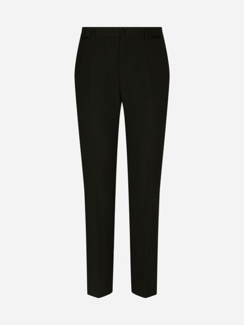 Tailored stretch wool tuxedo pants