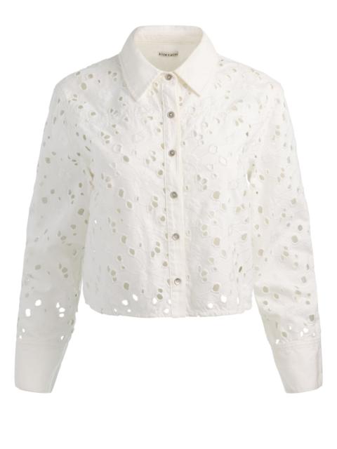 Alice + Olivia FINELY LASER-CUT DENIM BUTTON DOWN
