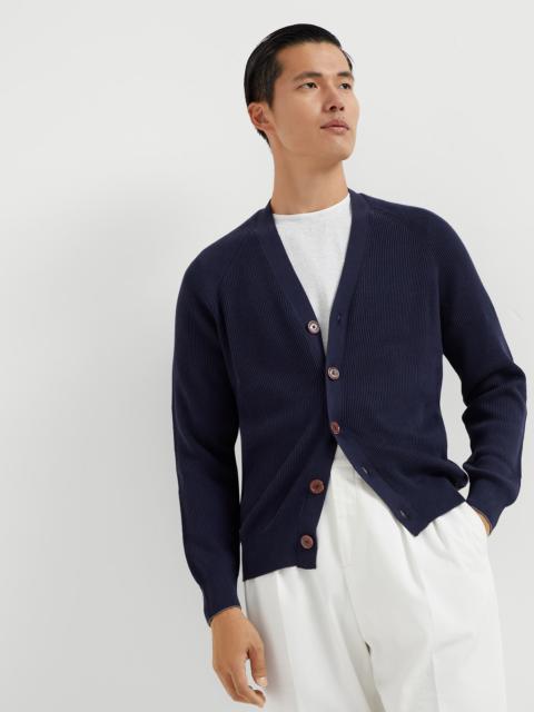 Brunello Cucinelli Cotton English rib cardigan with raglan sleeves