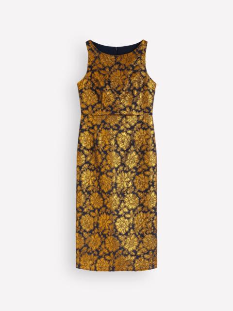 BODEN Jacquard Boat Neck Dress-Gold Floral Jacquard