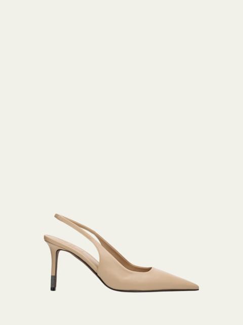 Brunello Cucinelli Leather Slingback Pumps with Monili Heel