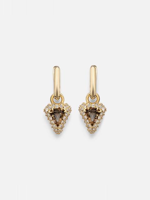 STONE AND STRAND Power 14kt gold huggie earrings with diamonds and garnet