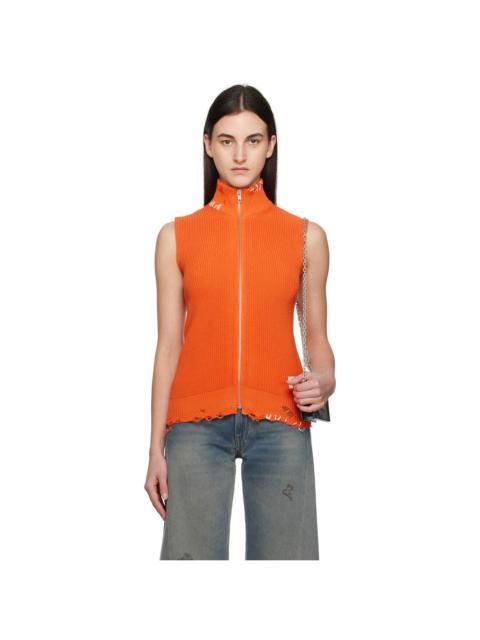 MM6 Maison Margiela Orange Eaten Knit Logo Zip Up Vest