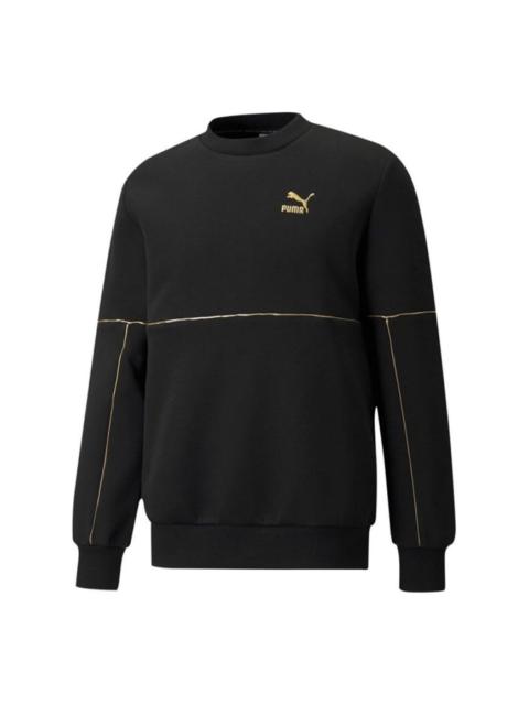 PUMA Luxe Crew Embroidered Logo Sports Round Neck Knit Pullover Black 534410-01