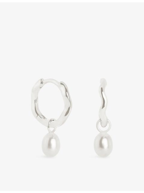 ASTRID & MIYU Wave 14ct White Gold and Cultured Pearl Charm Huggie Drop Earrings