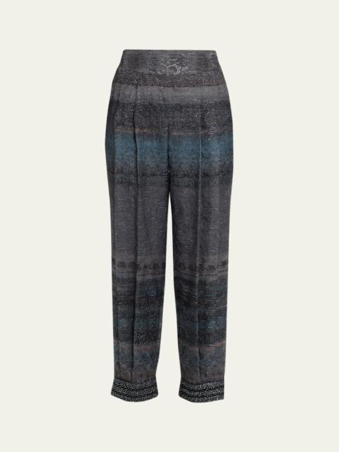 GIORGIO ARMANI Embroidered Geo-Print Wook Straight-Leg Crop Trousers