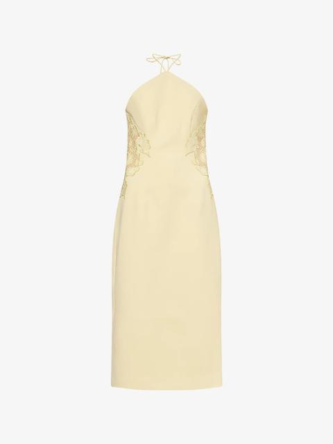 REBECCA VALLANCE Halter-Neck Embroidered Woven Midi dress