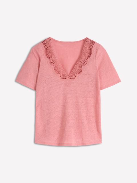 BODEN Tara Lace Trim Linen T-shirt-Almond Pink