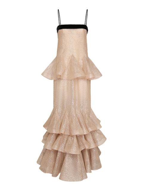 Pavillion Glittered Ruffled Voile Maxi Dress off-white