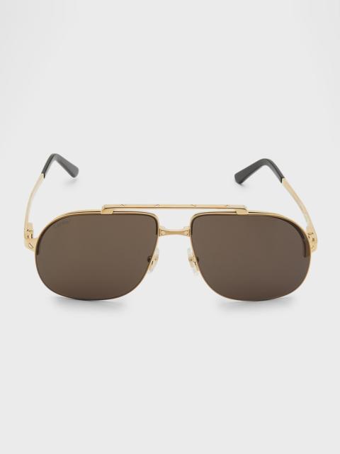Cartier Men's Metal Double-Bridge Aviator Sunglasses