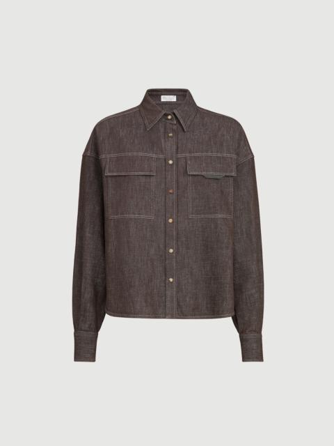Brunello Cucinelli Sparkling no-fade denim shirt with shiny flap detail