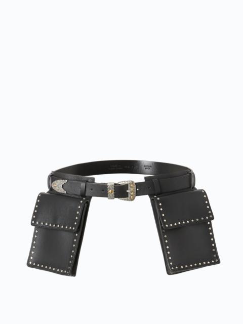 PINKO TEXAN LEATHER BELT WITH STORAGE POCKETS, 3 CM