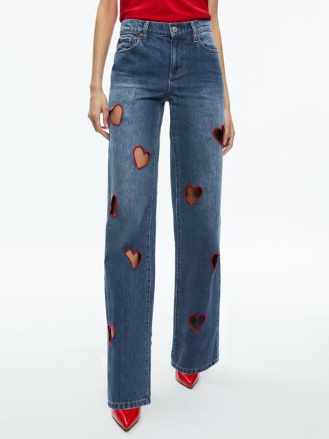 Alice + Olivia KARRIE EMBROIDERED HEART CUTOUT JEAN