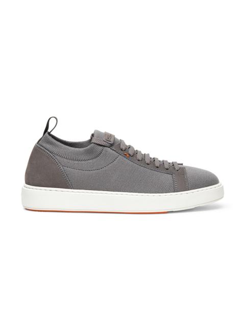 Santoni Men's grey nubuck and stretch knit sneaker