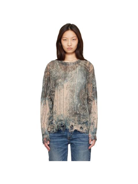 R13 Blue & Beige Printed Boyfriend Sweater