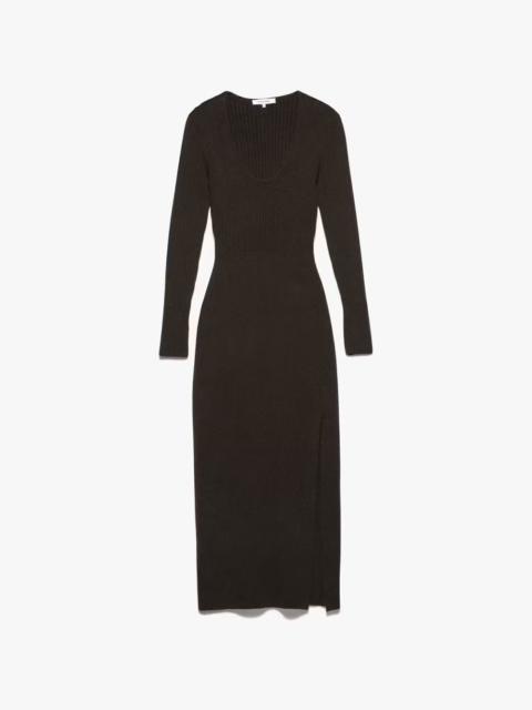 FRAME Ribbed Cashmere U-Neck Dress in Espresso