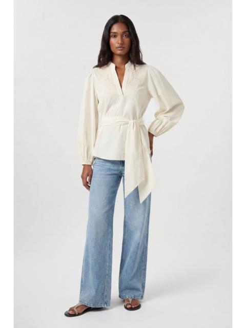 KAREN MILLEN Poplin Embroidered Detail Belted Blouse