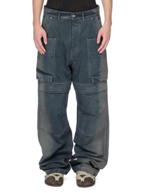 Rick Owens Stefan Wide-Leg Distressed Denim Cargo Trousers Dark gray